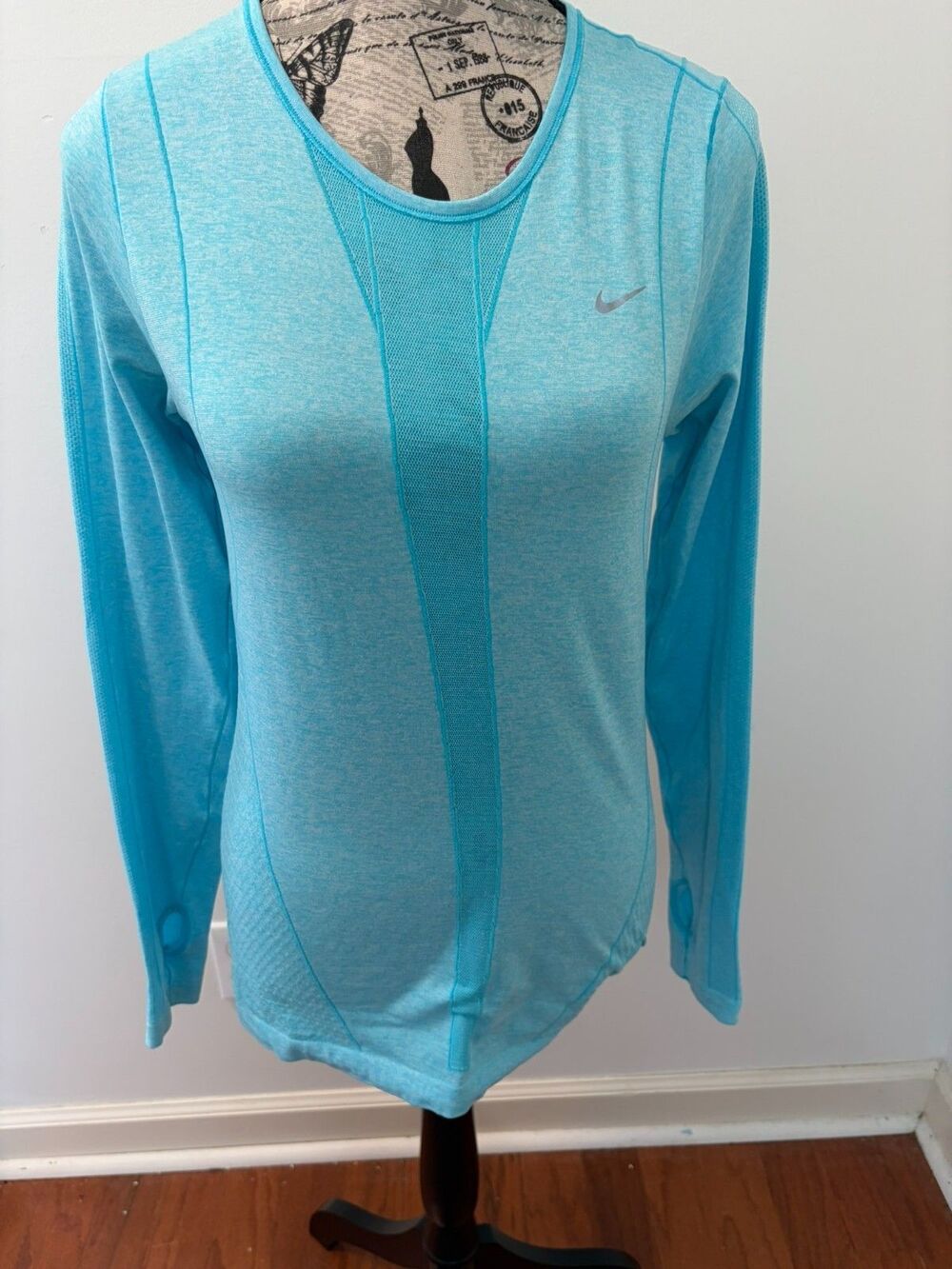 Nike Dri-Fit Long Sleeve Women's Running Shirt Blue Heathered Regular Size M